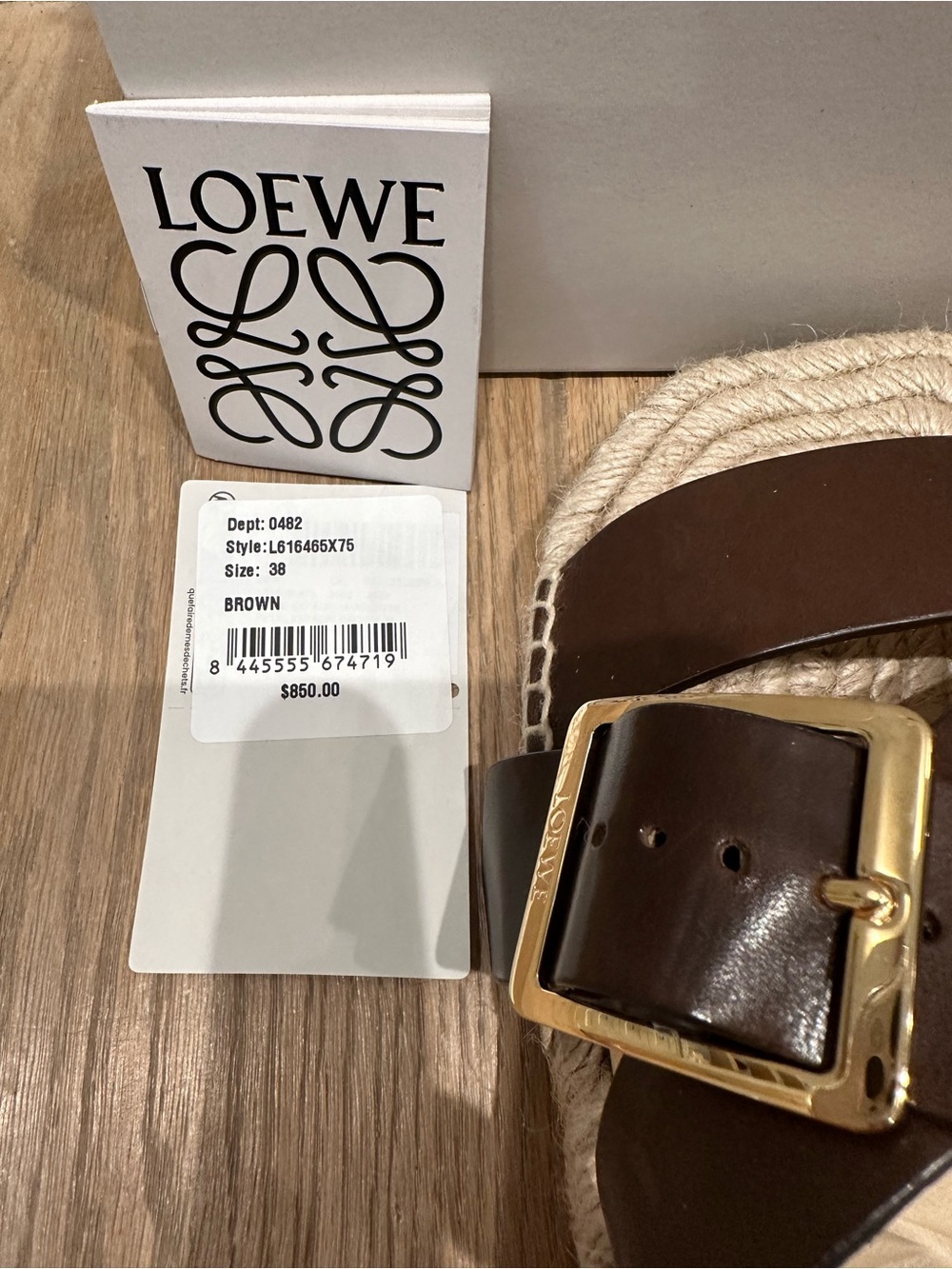 Loewe Petal Brown Espadrille Leather Buckle Slides - Picture 13 of 13